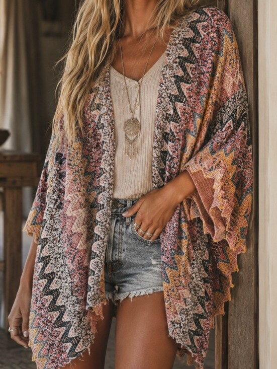 Anthropologie Sweaters - $128 Anthropologie x Akemi + Kin Alva Wrap Tan Multi Chevron Textured Size O/S